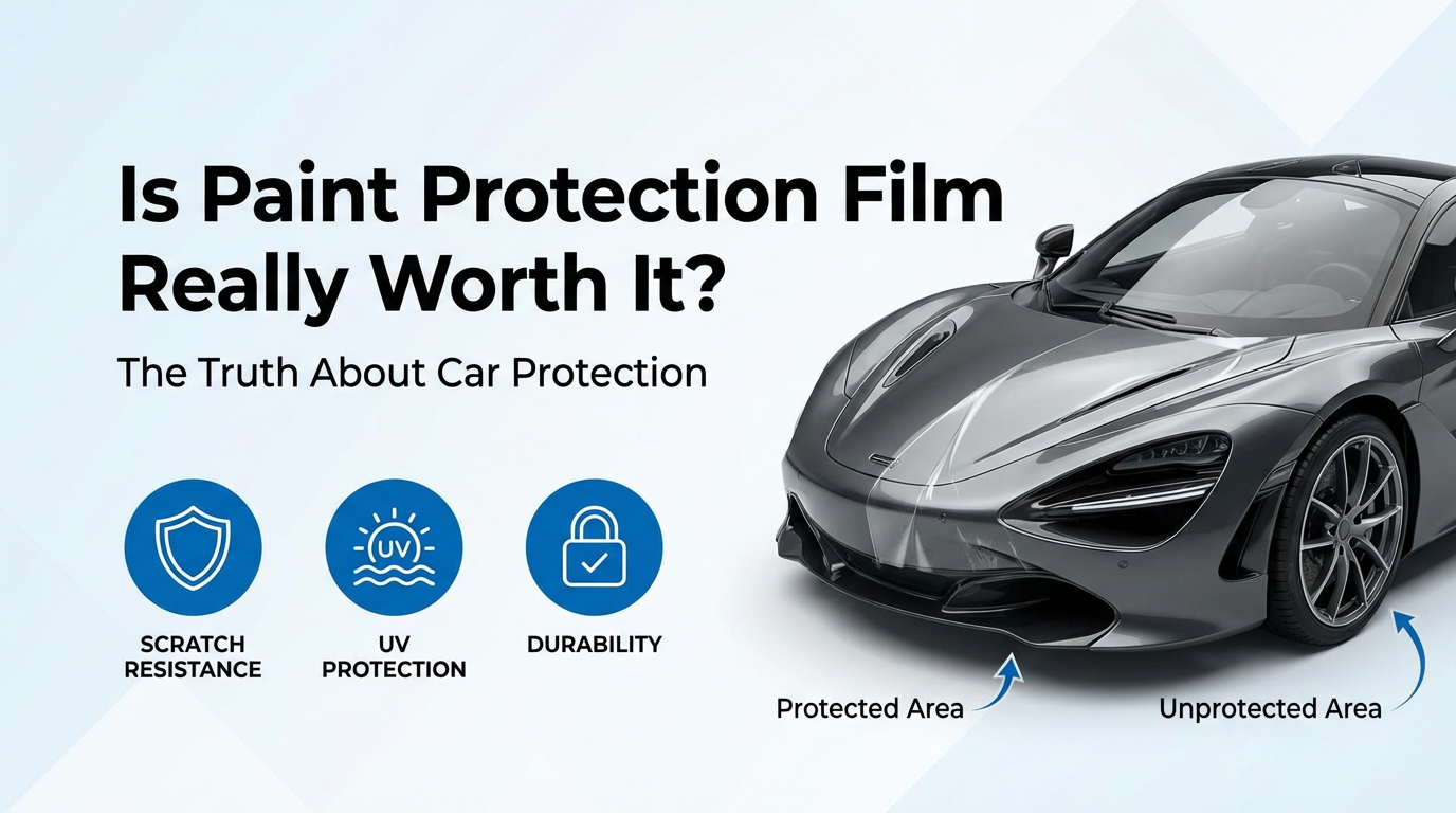 Paint protection film comparison showing protected vs unprotected car paint areas