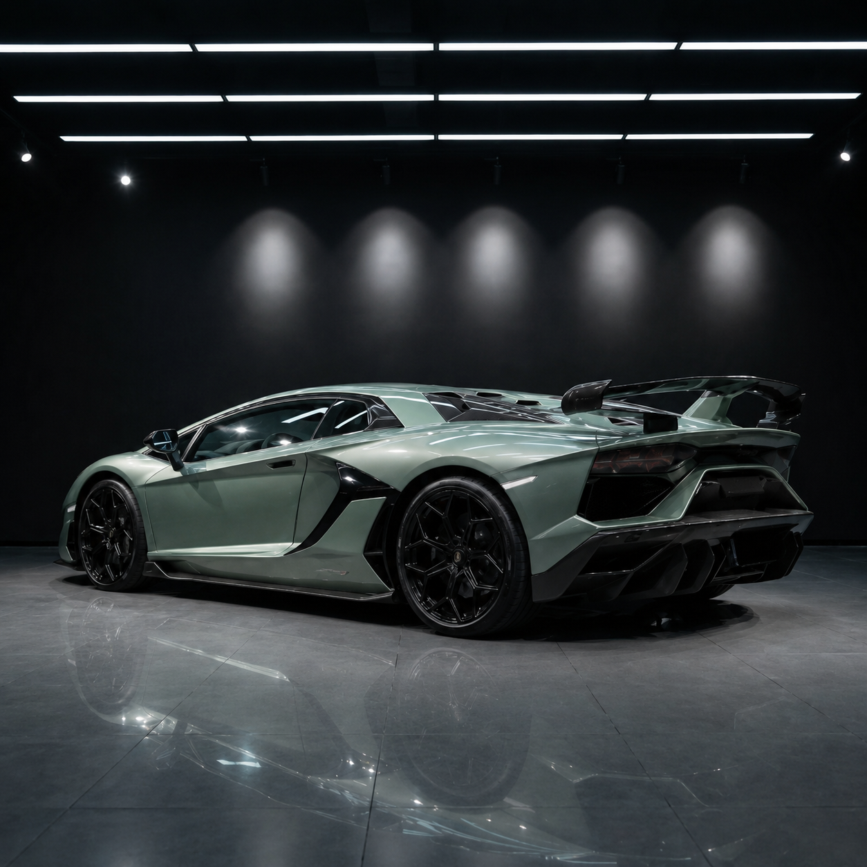 green supercar with automotive paint protection film in studio lighting