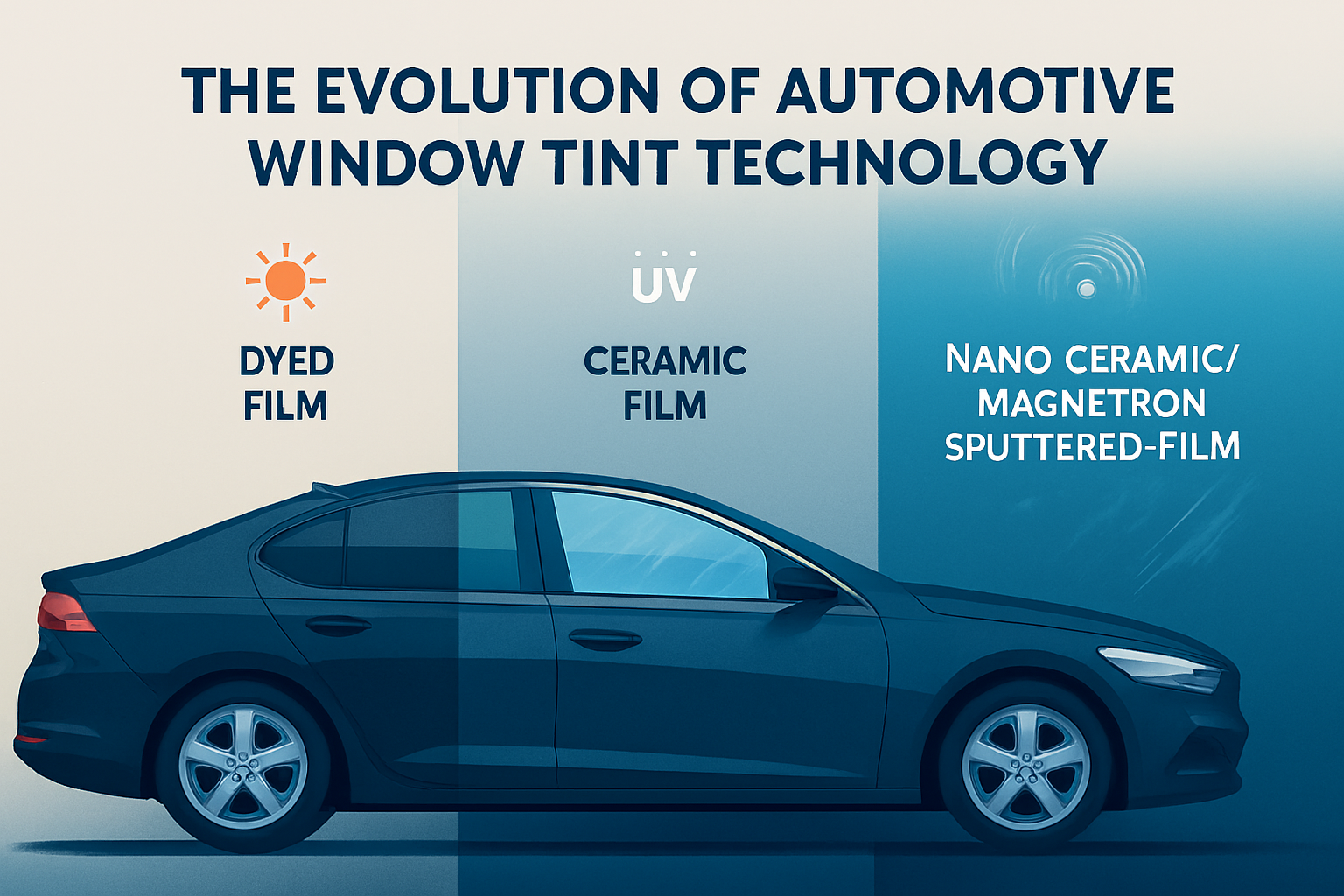 showing the history of car window film, from dyed film to nano ceramic film