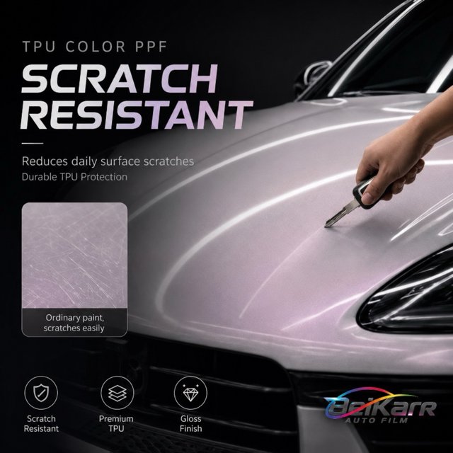 TPU color PPF with scratch resistant protection on a vehicle surface